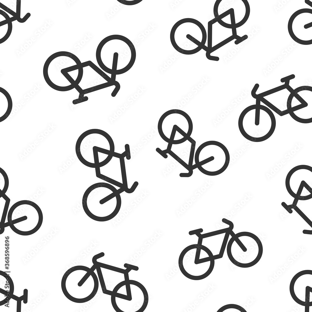 Bicycle icon in flat style. Bike vector illustration on white isolated background. Cycle travel seamless pattern business concept.