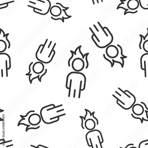 People with flame head icon in flat style. Stress expression vector illustration on white isolated background. Health problem seamless pattern business concept.
