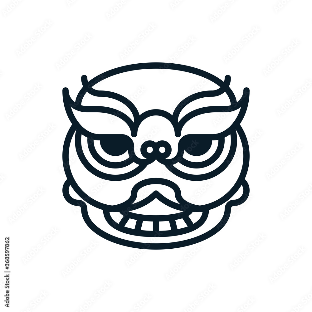 Chinese new year, lion dance head outline icons. Vector illustration. Editable stroke. Isolated icon suitable for web, infographics, interface and apps.