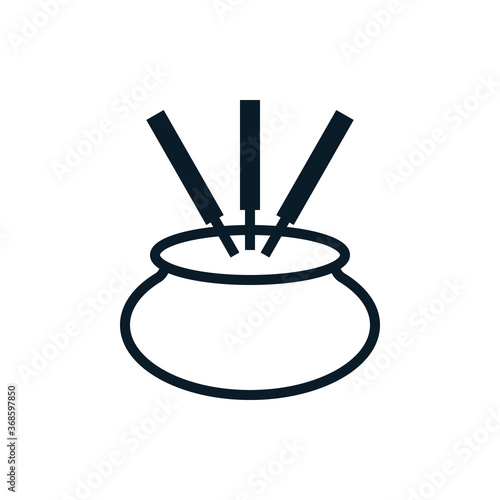 Incense stick on incense burner outline icons. Vector illustration. Editable stroke. Isolated icon suitable for web, infographics, interface and apps.