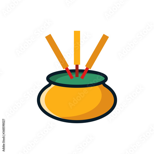 Obraz na plátně Incense stick on incense burner filled outline icons
