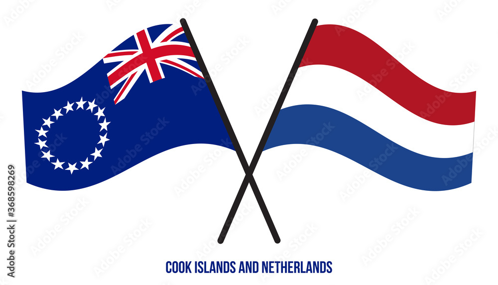 Cook Islands and Netherlands Flags Crossed Flat Style. Official Proportion. Correct Colors