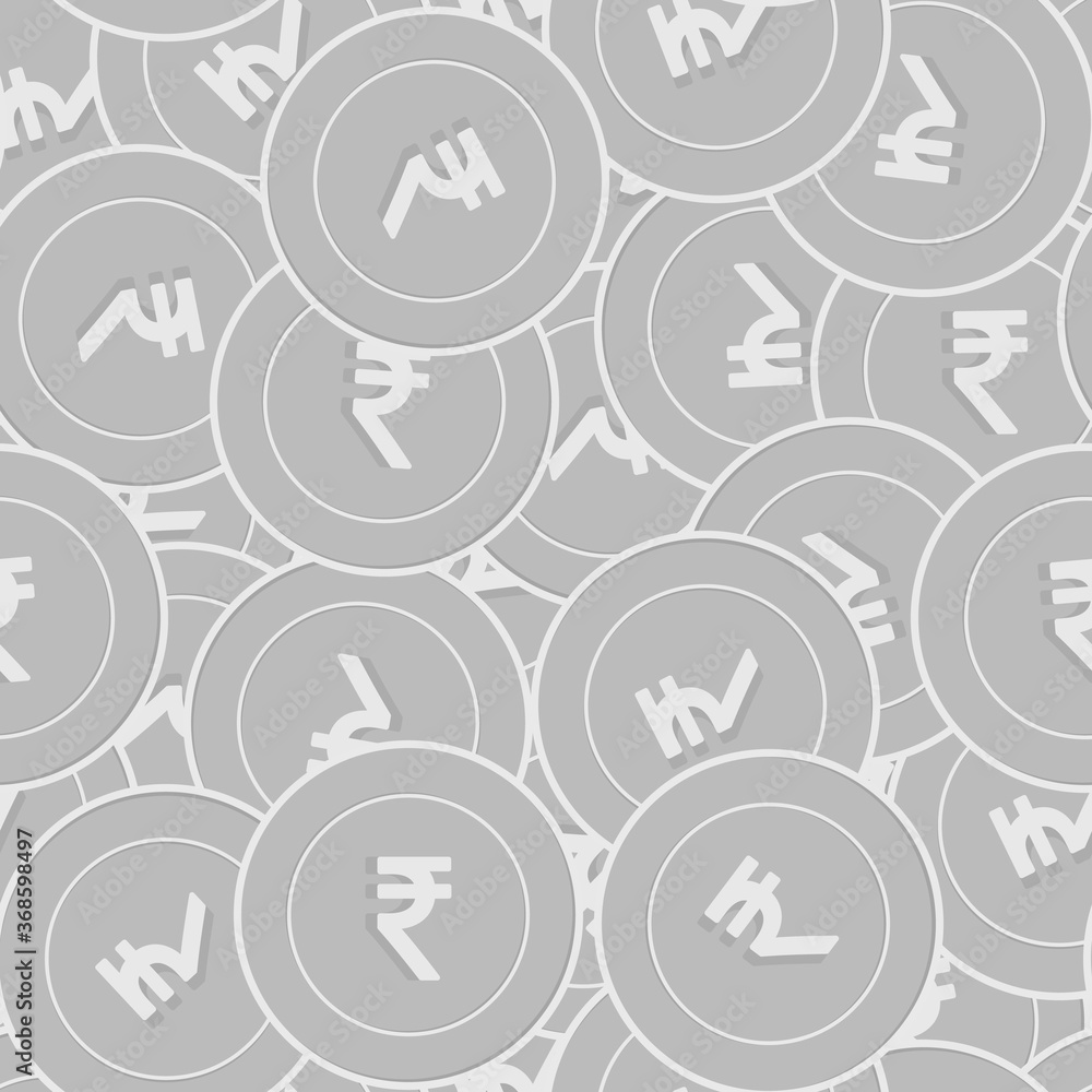Naklejka premium Indian rupee silver coins seamless pattern. Alluri