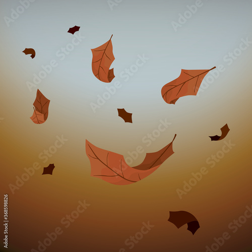Fototapeta Naklejka Na Ścianę i Meble -  Autumn Scene of Falling Leaves against a Grey Sky