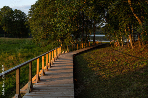 Wooden footbridge in the lake