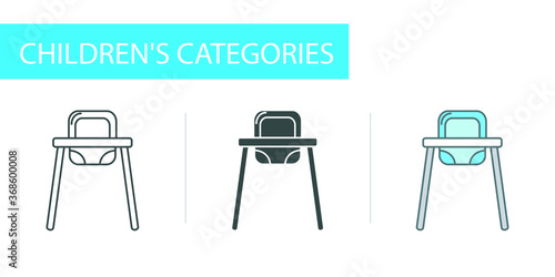 icons set, baby chair for feeding
