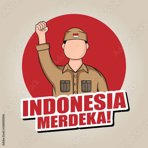 Hand drawn illustration of Indonesia independence day greeting card concept. Which is celebrated on August 17. Vector Illustration