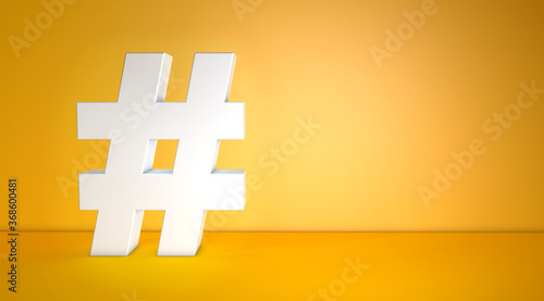 white hashtag on orange background with copy space