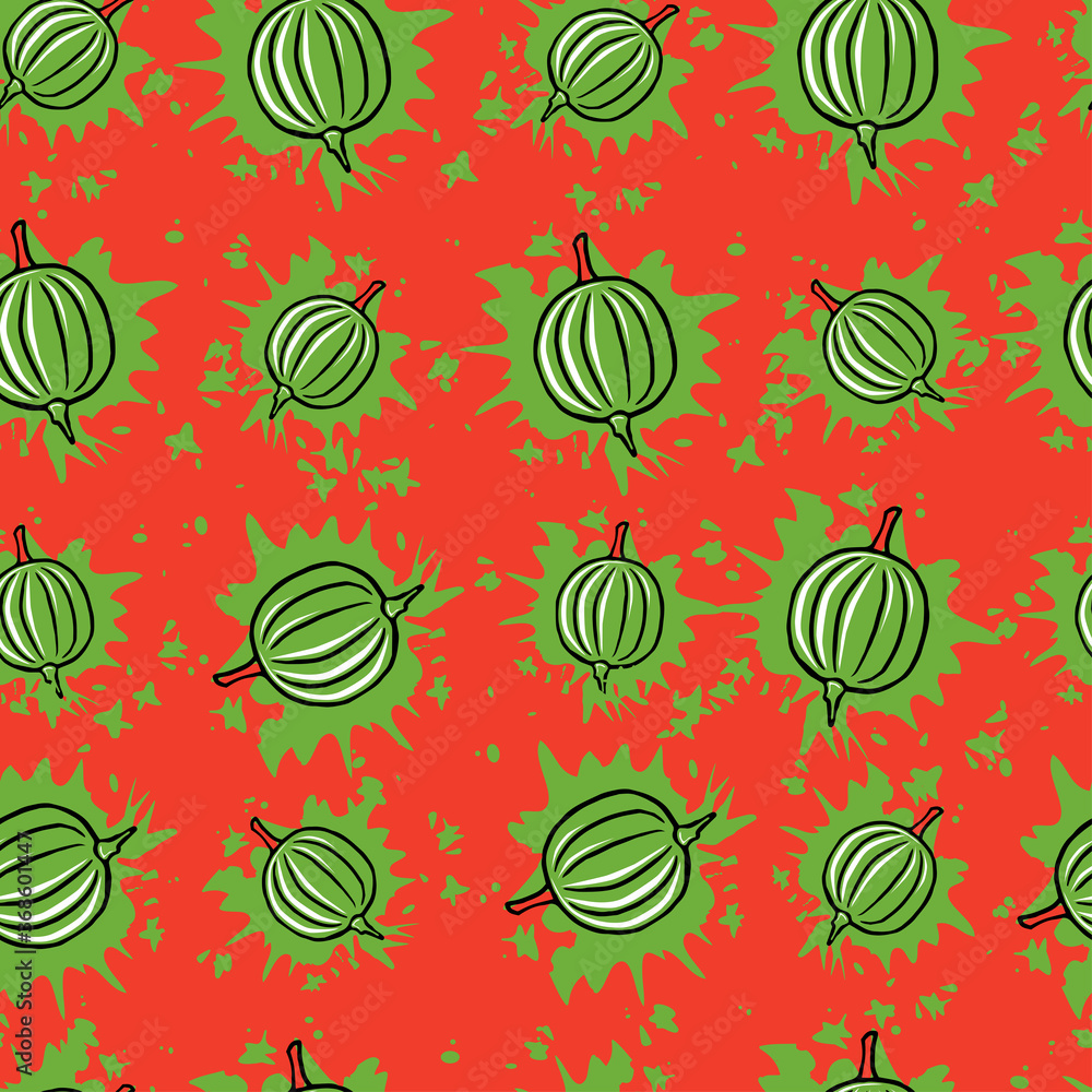 seamless vector pattern with gooseberry on the red background seamless vector pattern with gooseberry on the red background