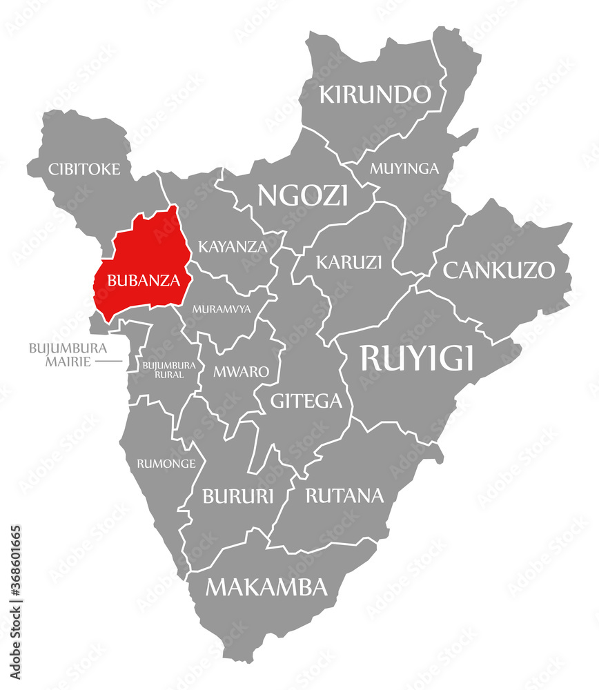 Bubanza red highlighted in map of Burundi