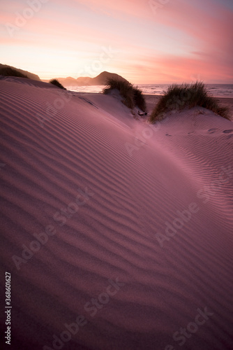 sunset in the dunes  wharariki beach  new zealand