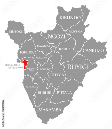 Bujumbura Mairie red highlighted in map of Burundi