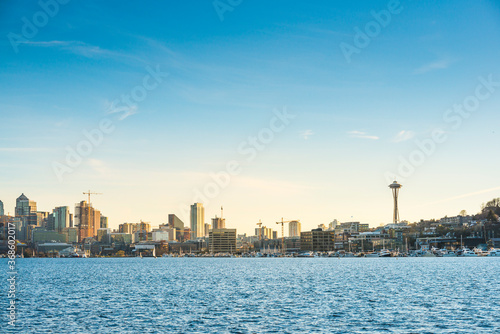 Seattle cityskyline over Lake Union on sunny day,seattle,washington,usa..