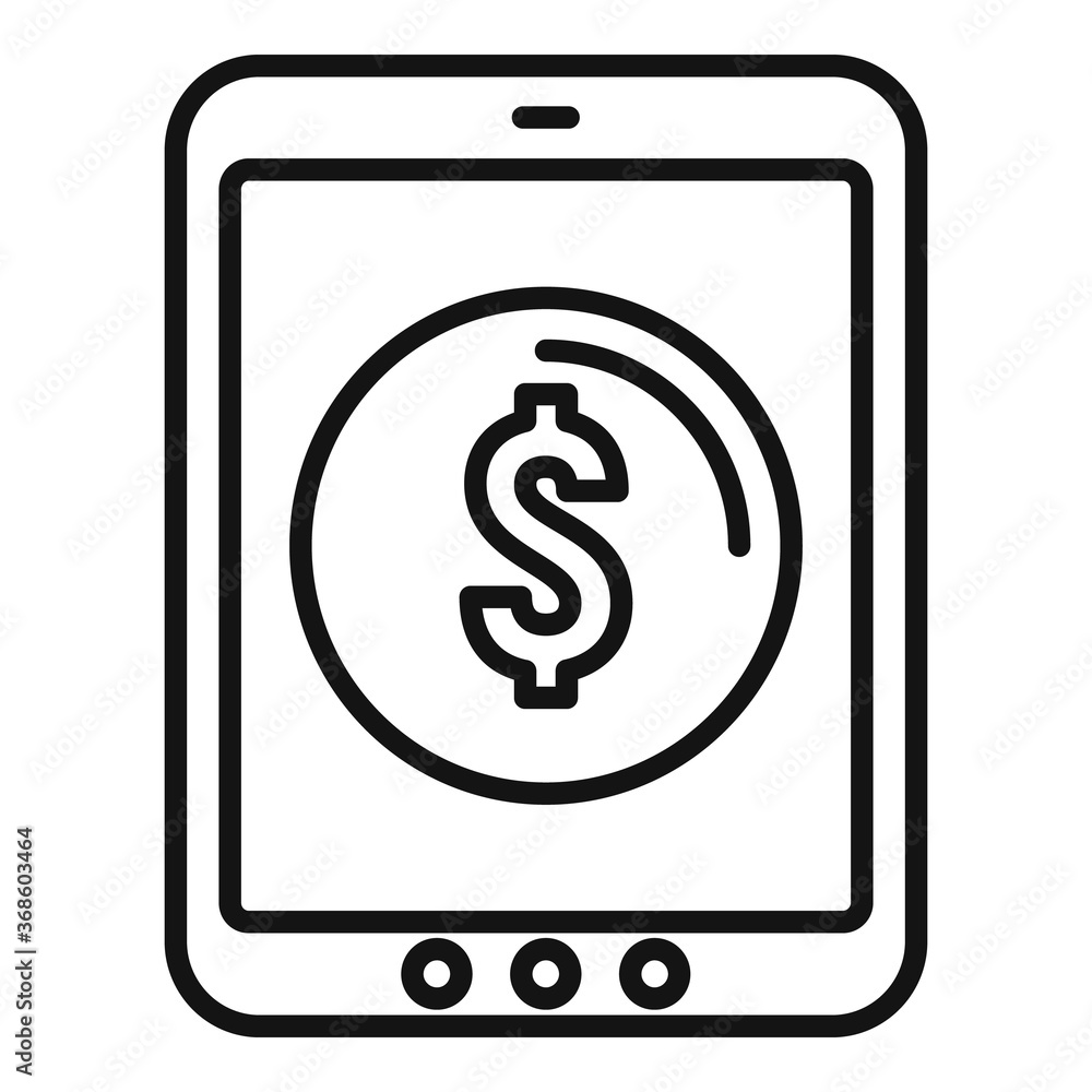 Tablet online loan icon. Outline tablet online loan vector icon for web design isolated on white background Tablet online loan icon. Outline tablet online loan vector icon for web design isolated on white background