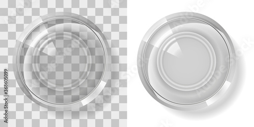 Glass of water on a transparent background. Top view.