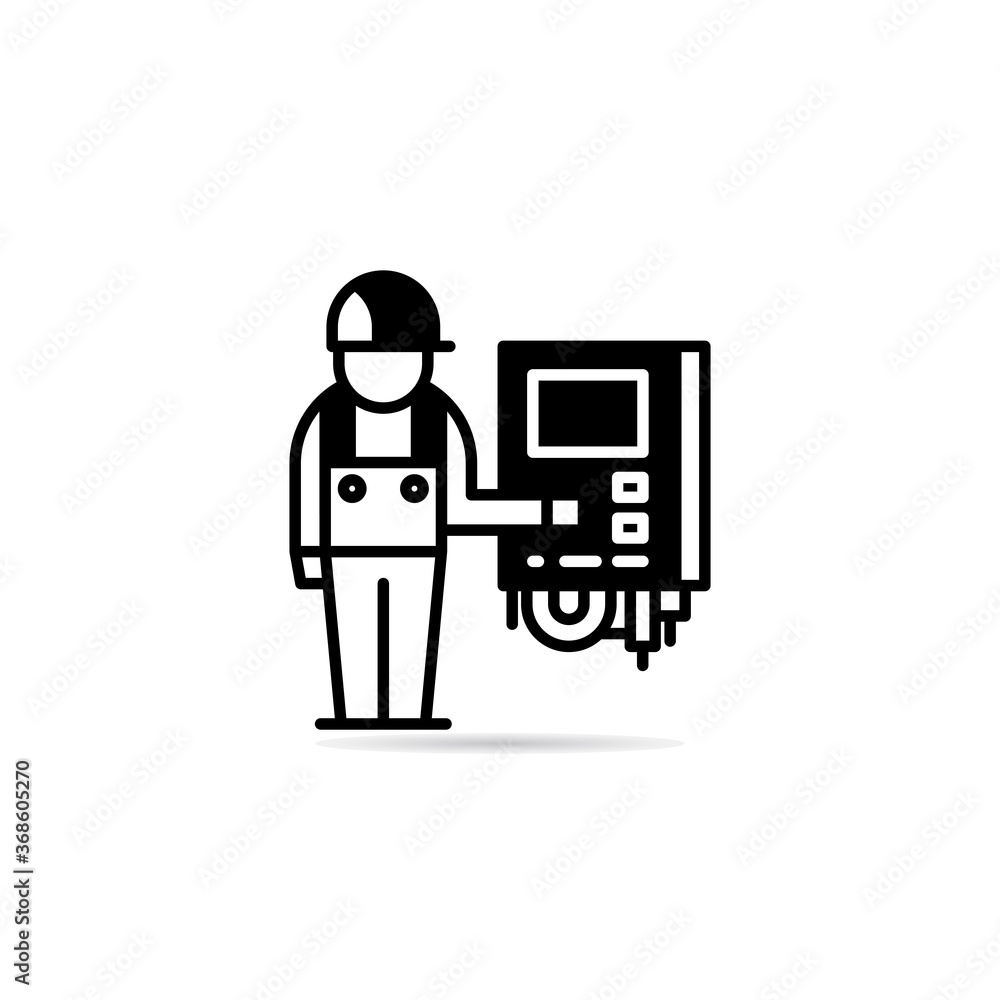 electrical engineer and electrical cabinet icon with drop shadow vector illustration