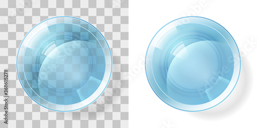 Glass of water on a transparent background. Top view.