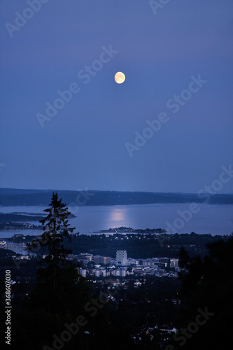 Moonlight over Oslo, Norway.