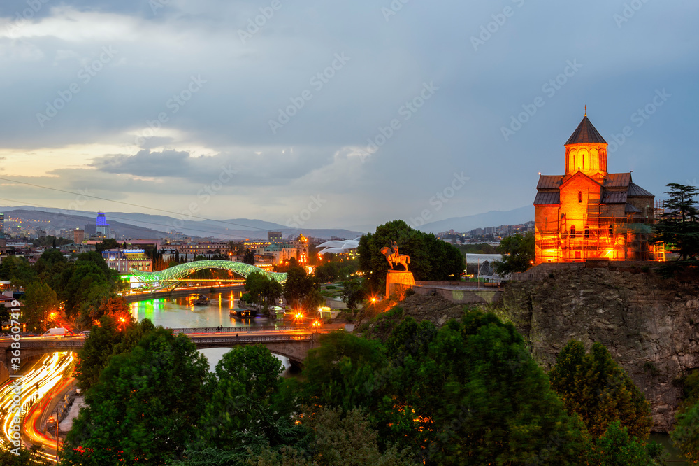 Tbilisi at dusk, Georgia, Caucasus, Middle East, Asia