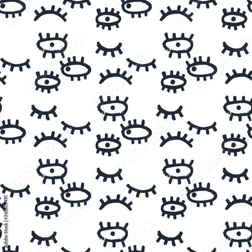 Abstract seamless pattern of open and closed eyes. Image for a poster or cover. Repeating texture. Figure for textiles.