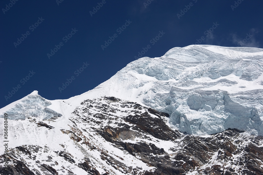Layers of ice at Nirekha mountain summit, Himalaya, Nepal