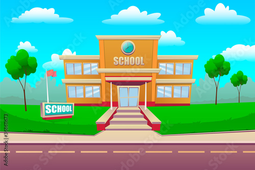 Cartoon school building. Back to school