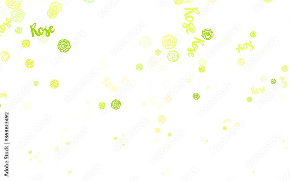 Light Green, Red vector doodle pattern with flowers, roses.