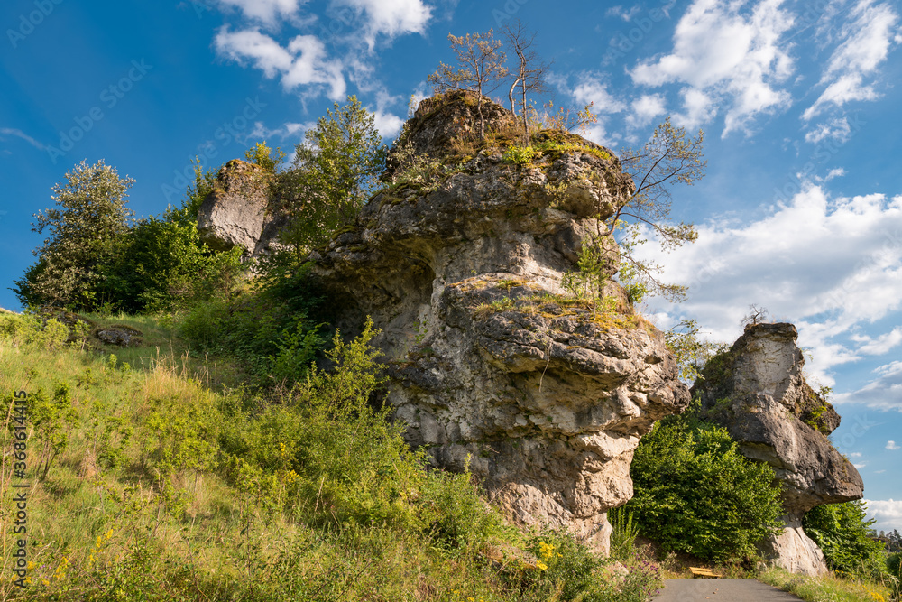 Rock formation of Franconian Switzerland on sunny summer day