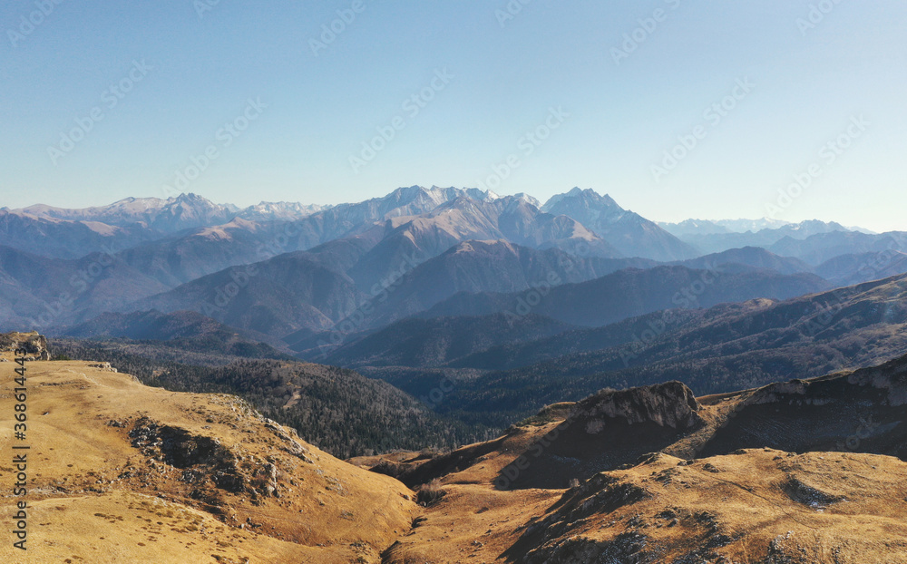 Landscape Caucasus mountains autumn season nature travel wilderness scenery aerial view