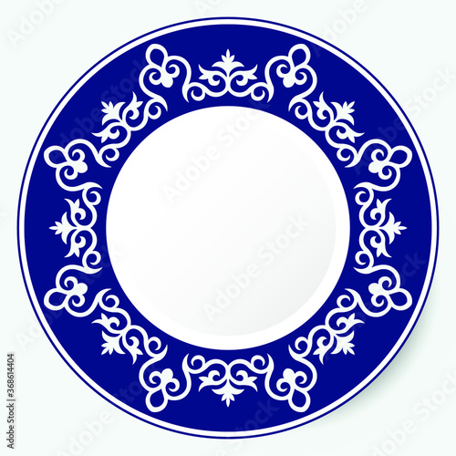 Frame of  vector ornamental elements with motifs of Kazakh, Kyrgyz, Uzbek, Tatar, Yakut, Turk. National Asian decor for borders, textile, plate, tile, and print design. Workpiece for your design