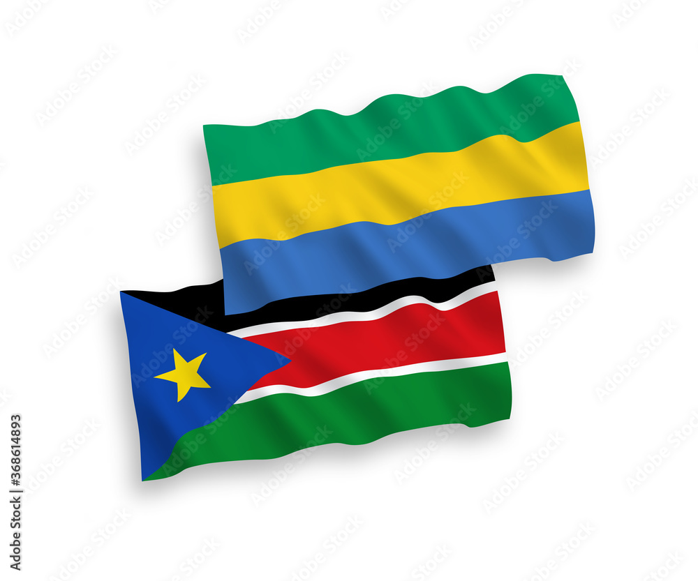 Fototapeta premium Flags of Republic of South Sudan and Gabon on a white background