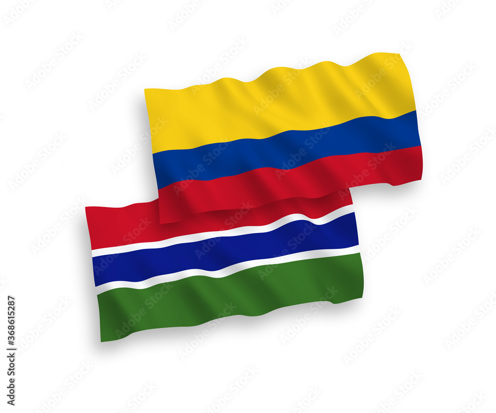 Naklejka premium Flags of Republic of Gambia and Colombia on a white background