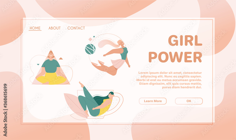 Vector banner of girl power concept, healthy life