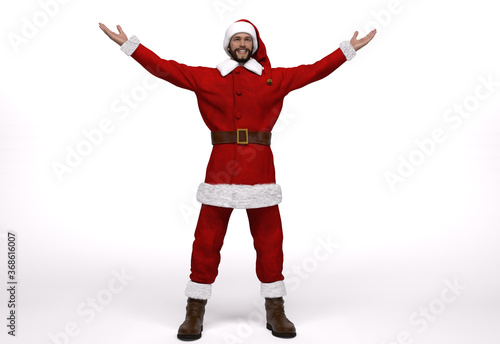 3D Render : the portrait of Santa Claus Character standing with white background
