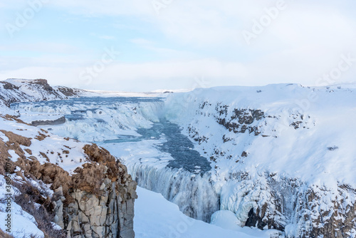 Wallpaper Mural Picturesque winter landscape view of Gullfoss waterfall in Iceland. Torontodigital.ca