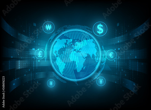 Currency exchange technology Blue background