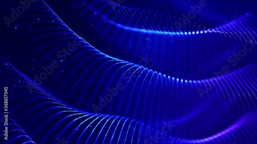 Wallpaper Mural Glow blue particles form lines, surfaces, complex string structures in smooth motion like in microworld or space. 4k looped sci-fi particle background with bokeh and light effects. Torontodigital.ca