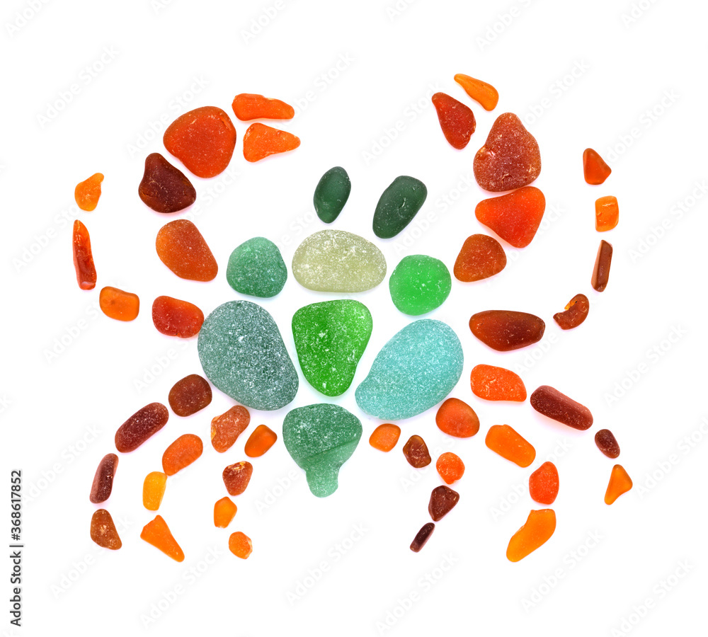 Crab mosaic made of seaglass isolated on white background Crab mosaic made of seaglass isolated on white background