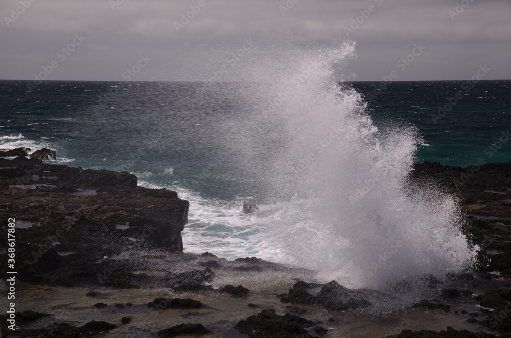 North west coast of Gran Canaria, Canary Islands, Puerto de las Nieves area, flying sea foam
