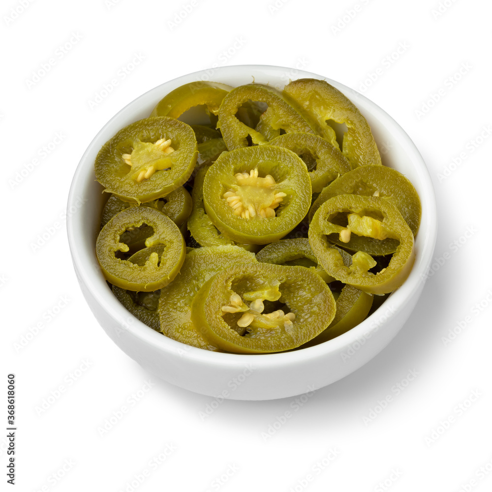 Bowl with pickled jalapeno peppers