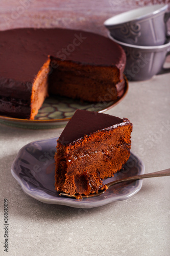 Chocolate cake with apricot jam filling, zacher cake photo