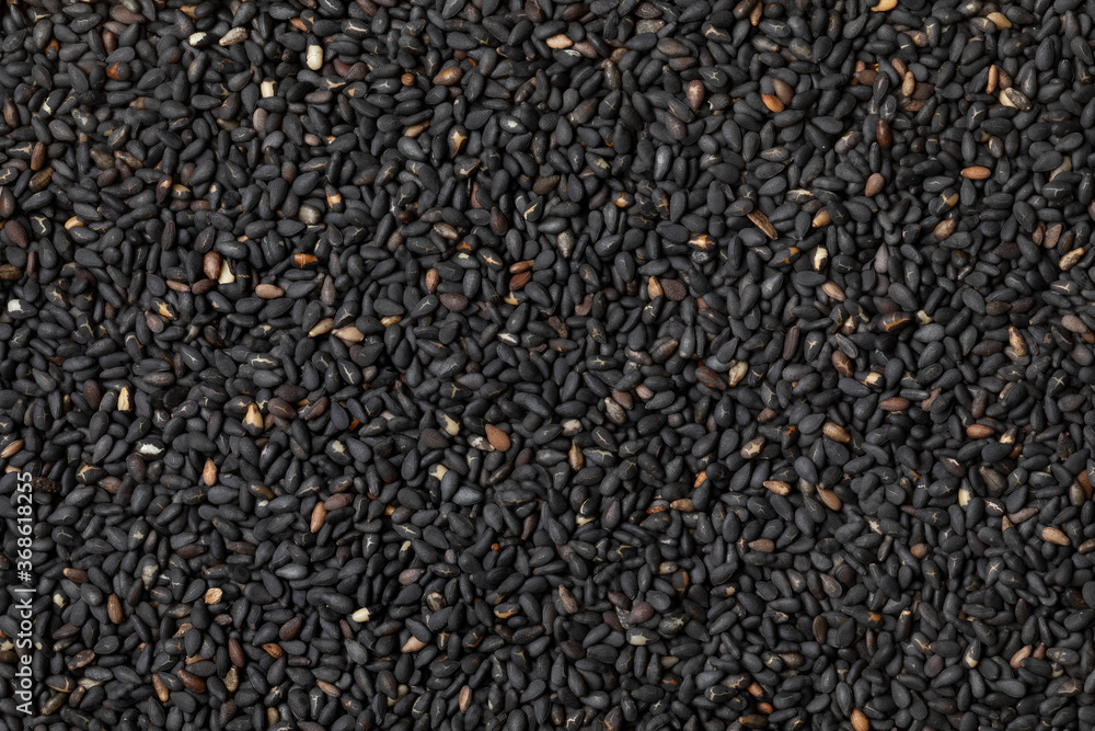 Black roasted sesame seeds close up Black roasted sesame seeds close up