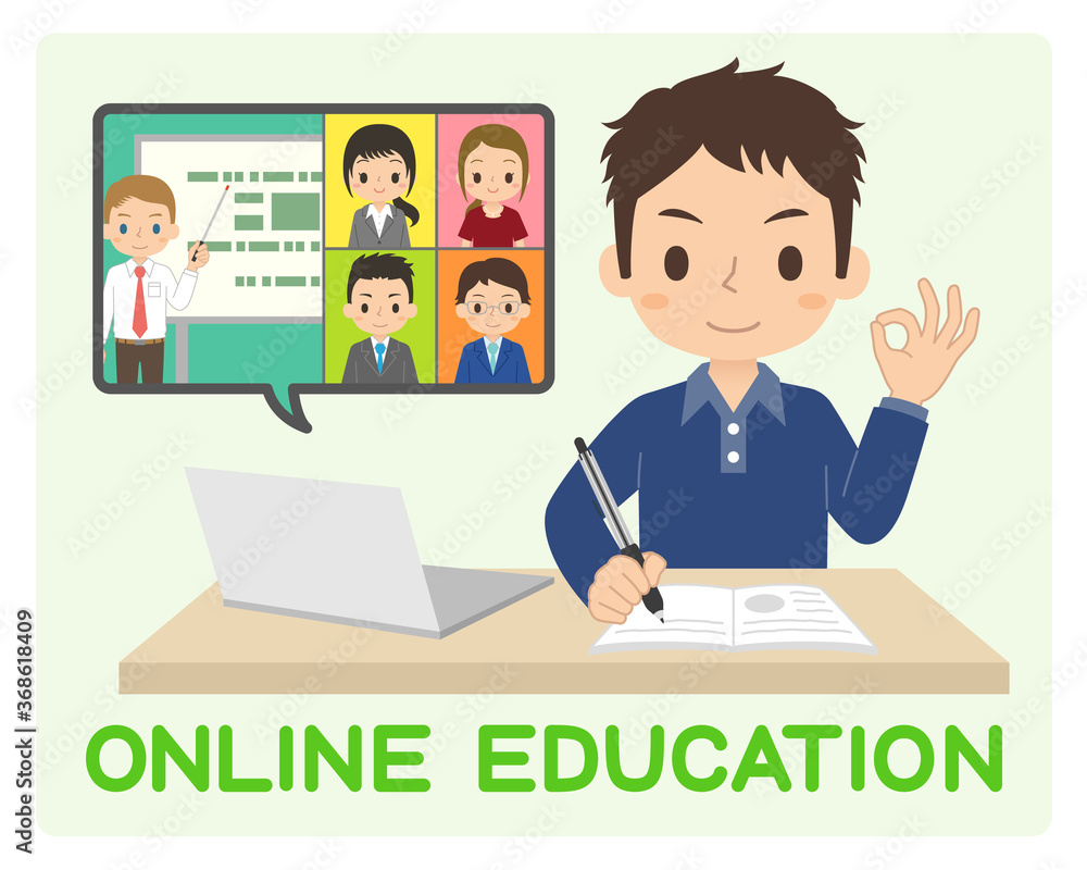 パソコンで勉強する男性 オンライン学習 イラスト パソコンで勉強する男性 オンライン学習 イラスト