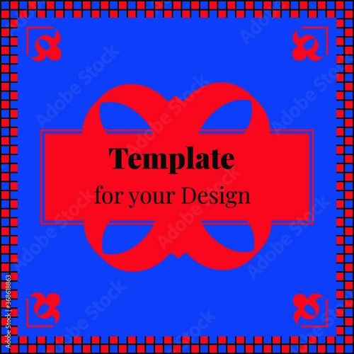 Template for your design wihs chess frame background of different geometric forms for packing,  banner, flyer and print design. Workpiece for your design. 