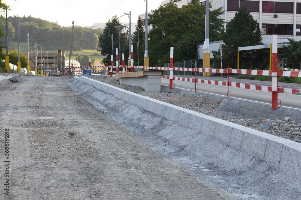 Road construction in final phase in Urdorf, canton Zurich, Switzerland. 