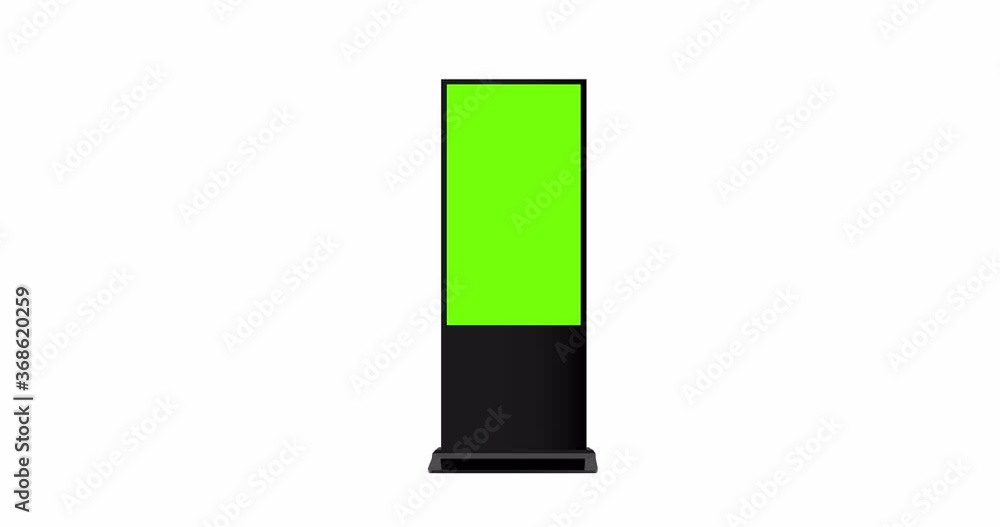 Digital signage with blank green screen, front view, isolated on white background. 4K animation with camera track motion Digital signage with blank green screen, front view, isolated on white background. 4K animation with camera track motion