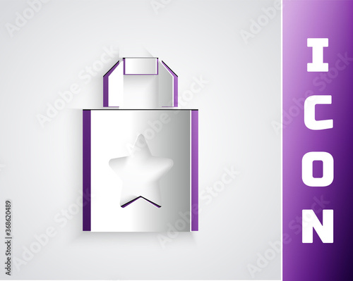 Paper cut Paper shopping bag icon isolated on grey background. Package sign. Paper art style. Vector.