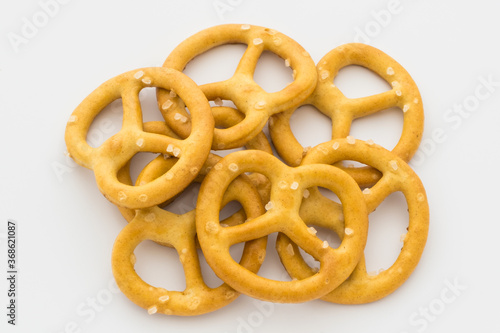 Salt pretzels isolated on white background