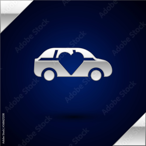 Silver Luxury limousine car icon isolated on dark blue background. For world premiere celebrities and guests poster. Vector.