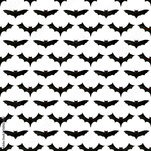 Carved scary figurines of bats on a white background seamless pattern, the concept of the holiday Halloween